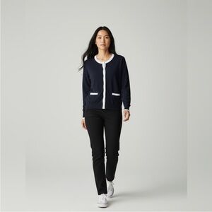 J.Crew Navy & White Contrast Trim Cardigan Women’s XXL